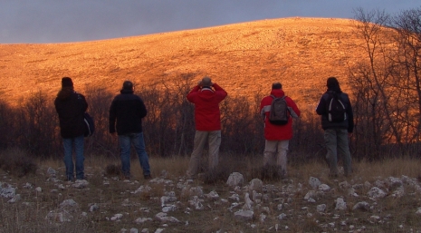 Membres de l’équipe observant le paysage du col de Vence
